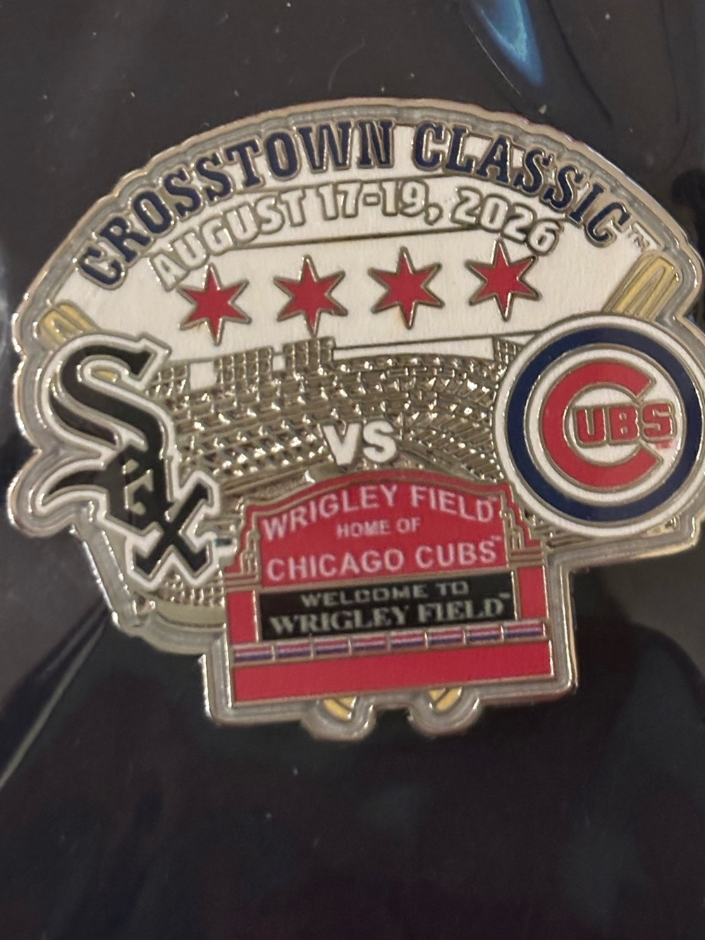MLB Chicago Cubs vs White Sox Crosstown Classic Red White Blue Gold Lapel Pin